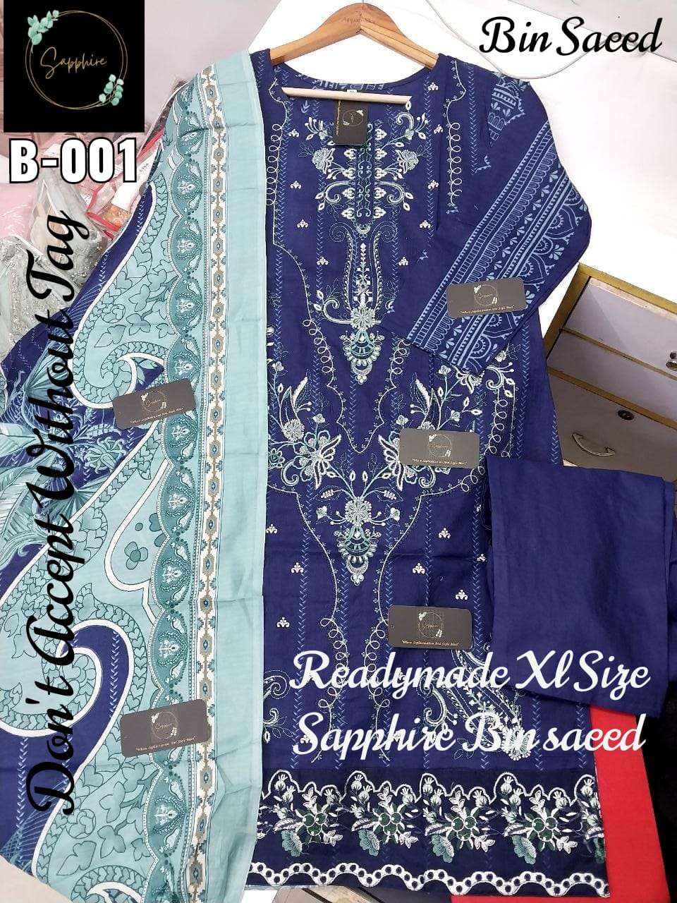 SAPPHIRE BIN SAEED BY ASLIWHOLESALE LAWN COTTON STITCHED DRESS