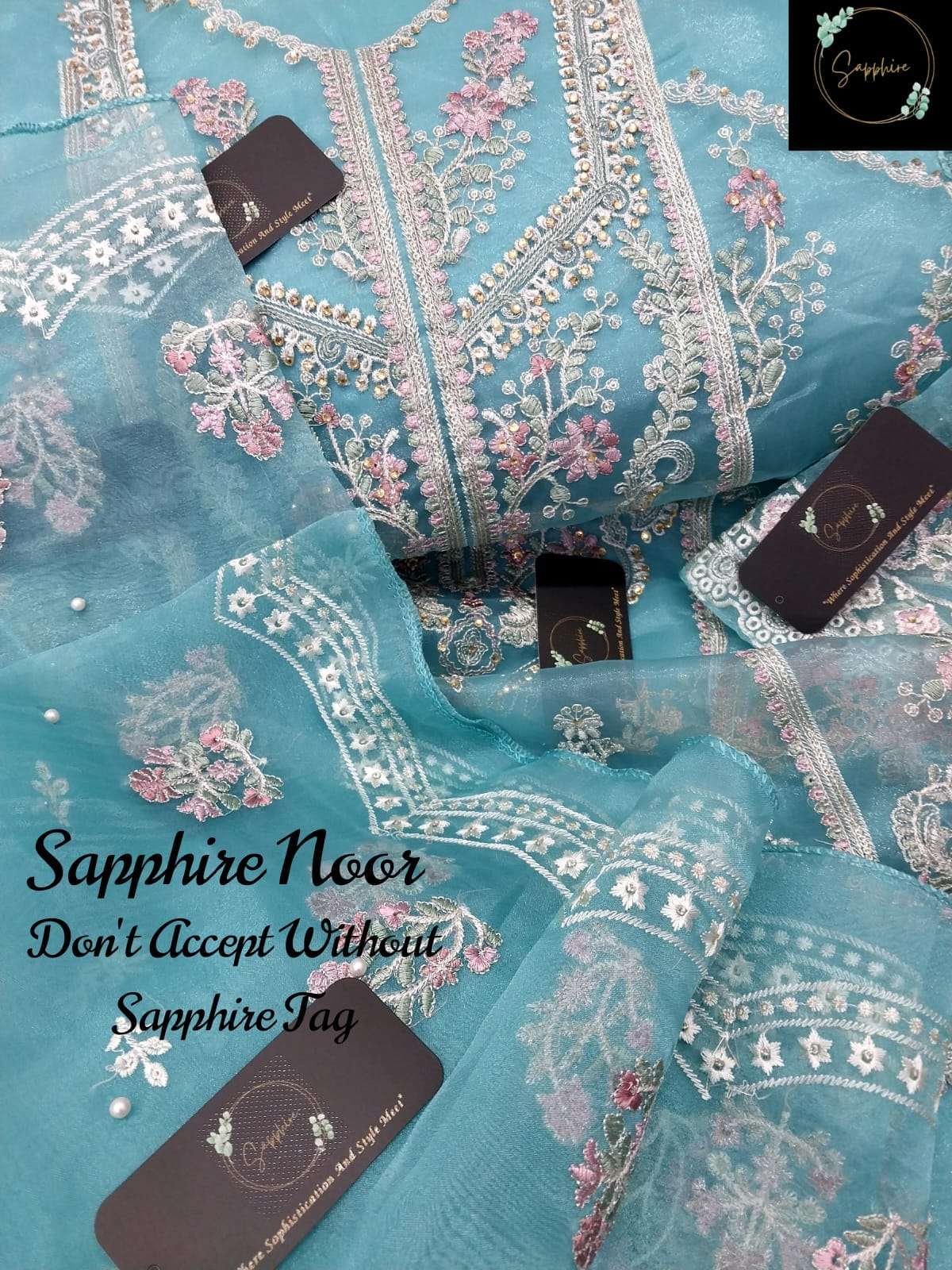 SAPPHIRE NOOR BY ASLIWHOLESALE ORGANZA EMBROIDERY PAKISTANI DRESS