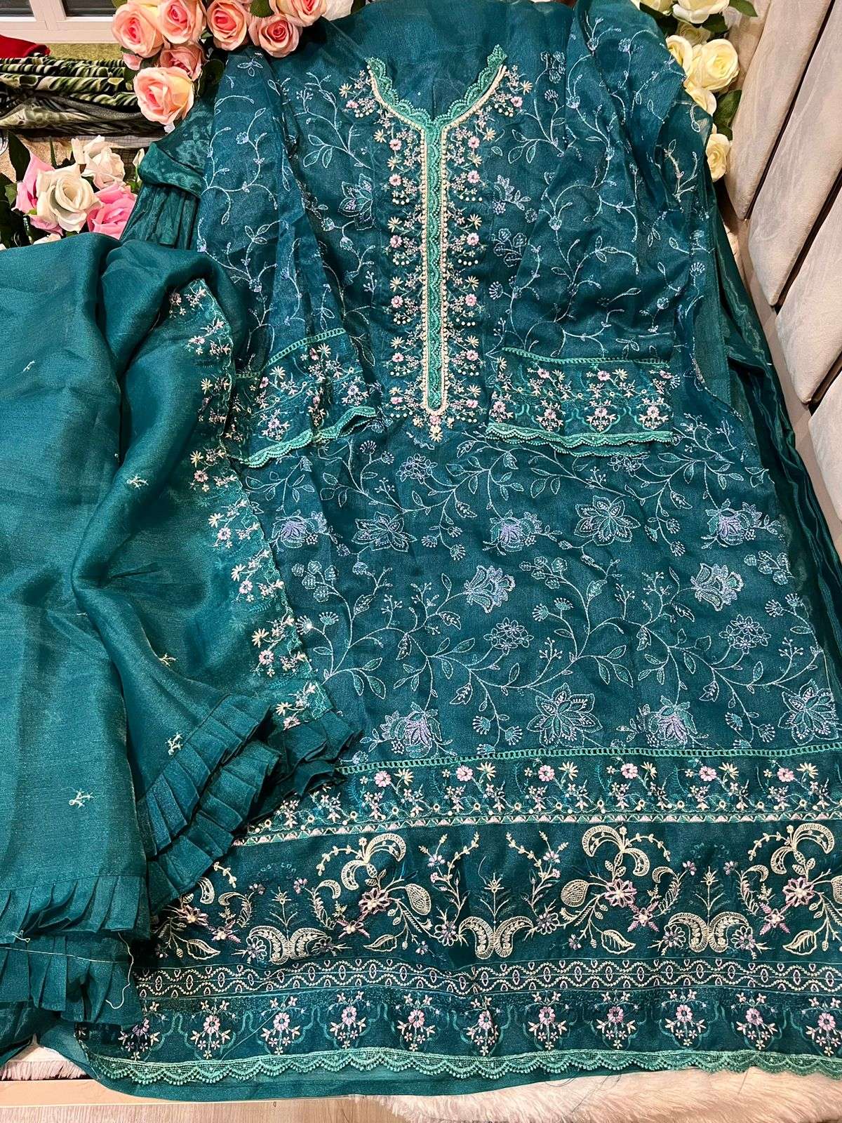 SHEHNAZ BLUE BY ASLIWHOLESALE ORGANZA EMBROIDERY DRESSES