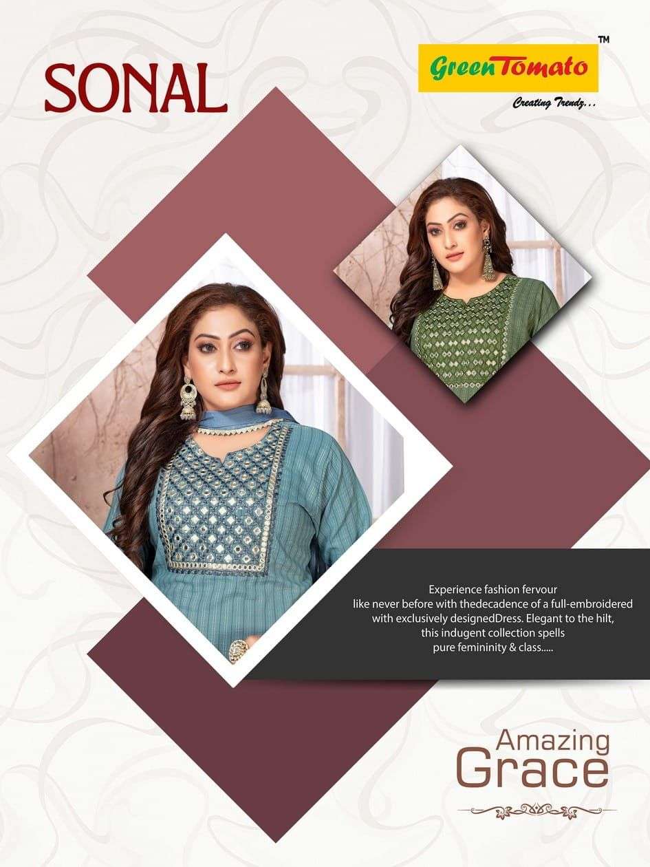 SONAL BY GREEN TOMATO 1001 TO 1006 SERIES FANCY STITCHED DRESSES