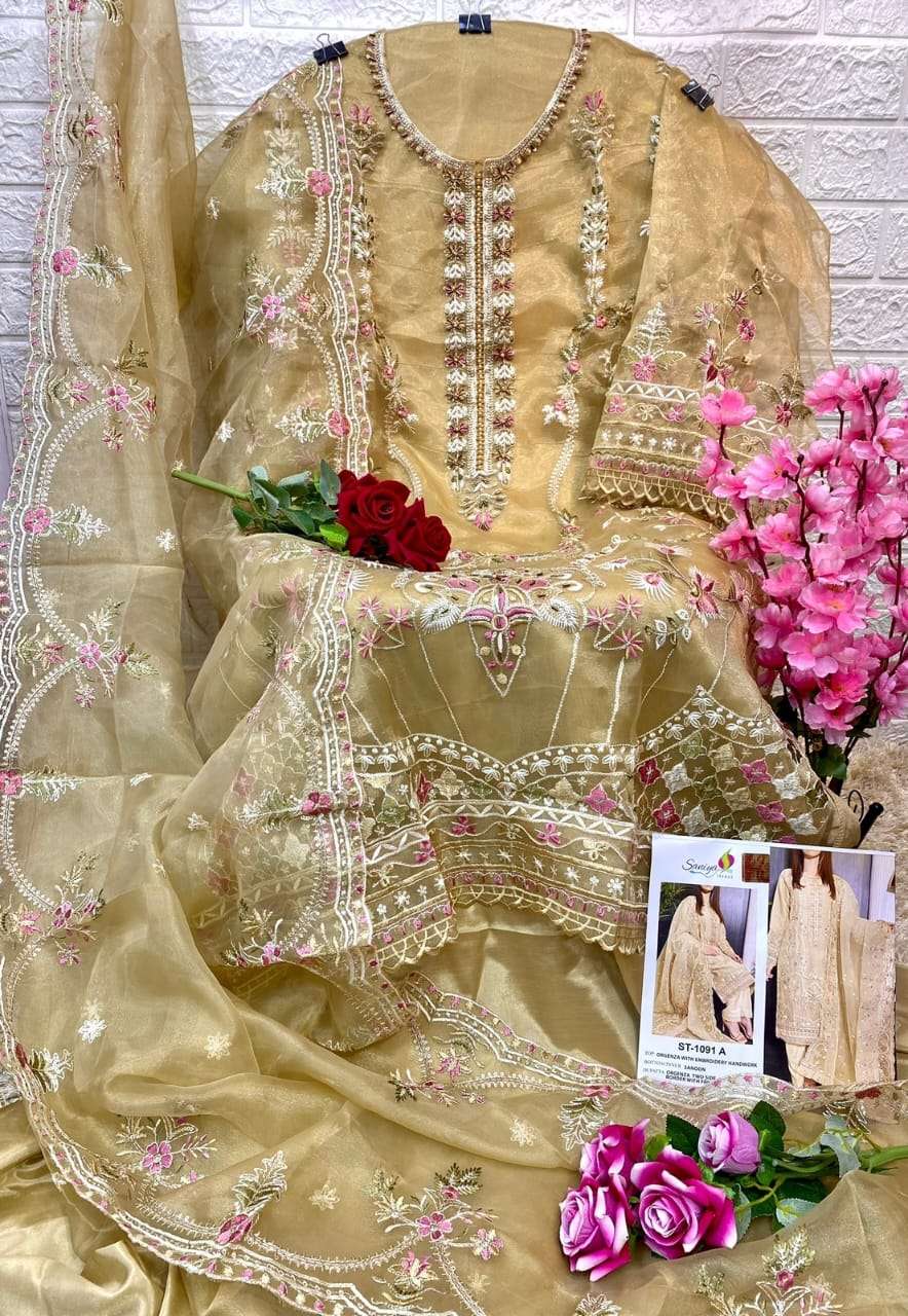 ST-1091 COLOURS BY SANIYA TRENDZ 1091-A TO 1091-D SERIES ORGANZA PAKISTANI DRESSES