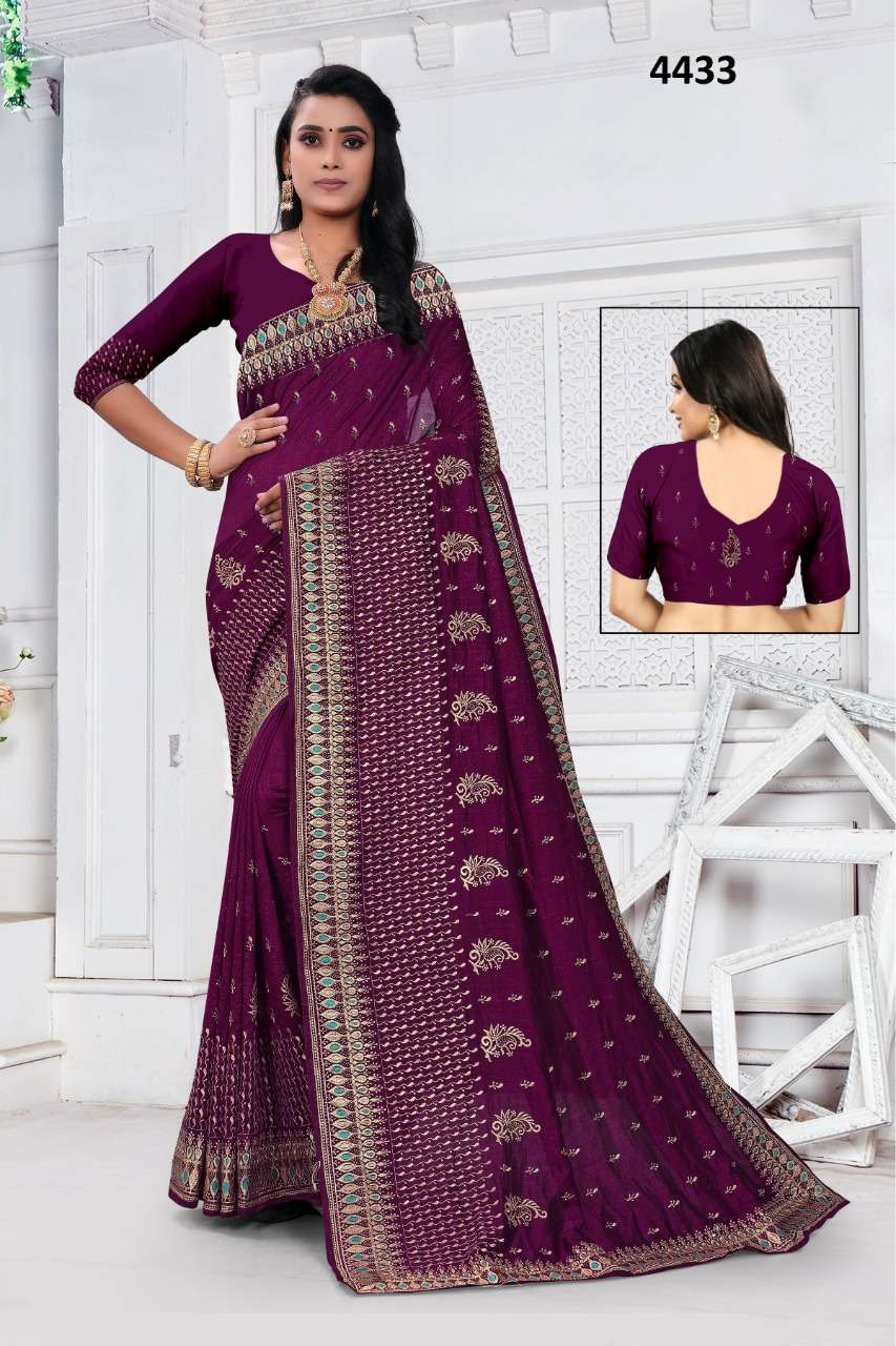 STR-4433 BY ASLIWHOLESALE VICHITRA SILK EMBROIDERY SAREES