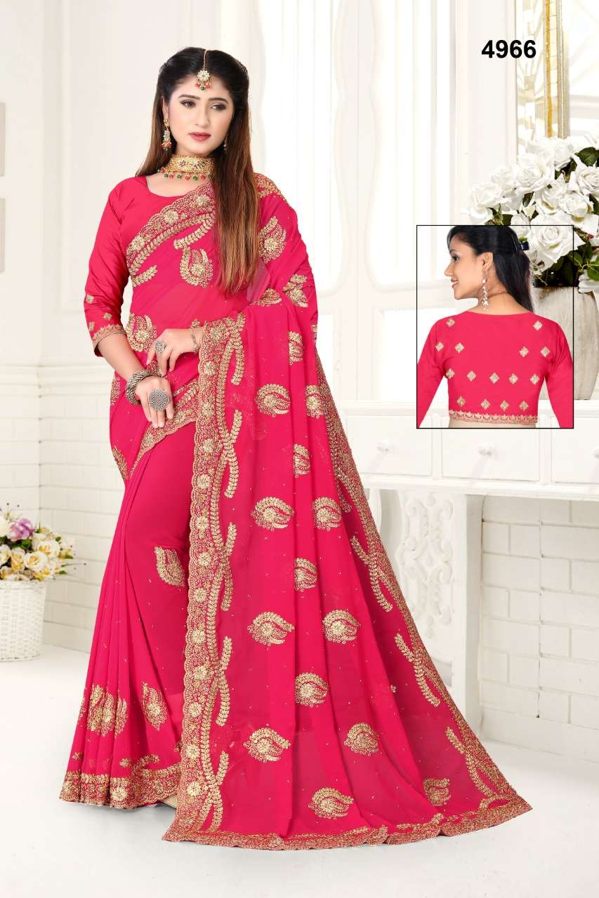 STR-4966 COLOURS BY ASLIWHOLESALE GEORGETTE EMBROIDERY WORK SAREES