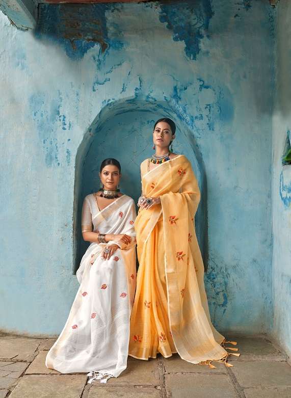 TARA LINEN VOL-1 BY BHUMI 6001 TO 6007 SERIES LINEN RESHAM WORK SAREES