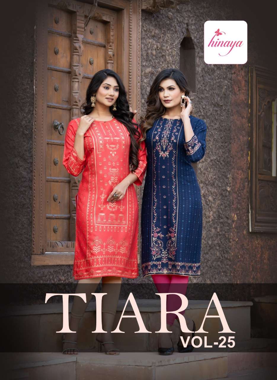 TIARA VOL-25 BY HINAYA 1001 TO 1008 SERIES RAYON PRINT KURTIS