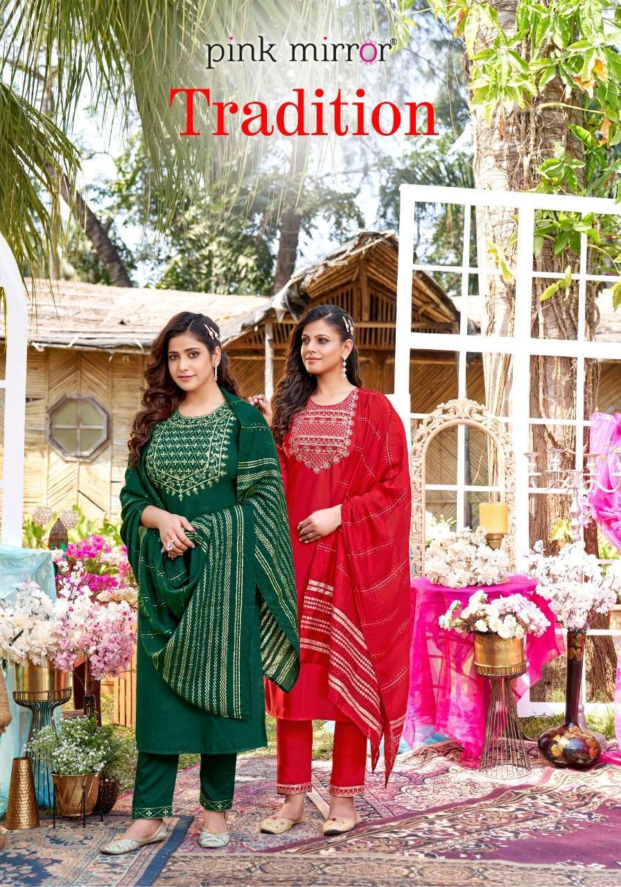 TRADITION BY PINK MIRROR 1001 TO 1006 SERIES VISCOSE EMBROIDERY STITCHED DRESSES