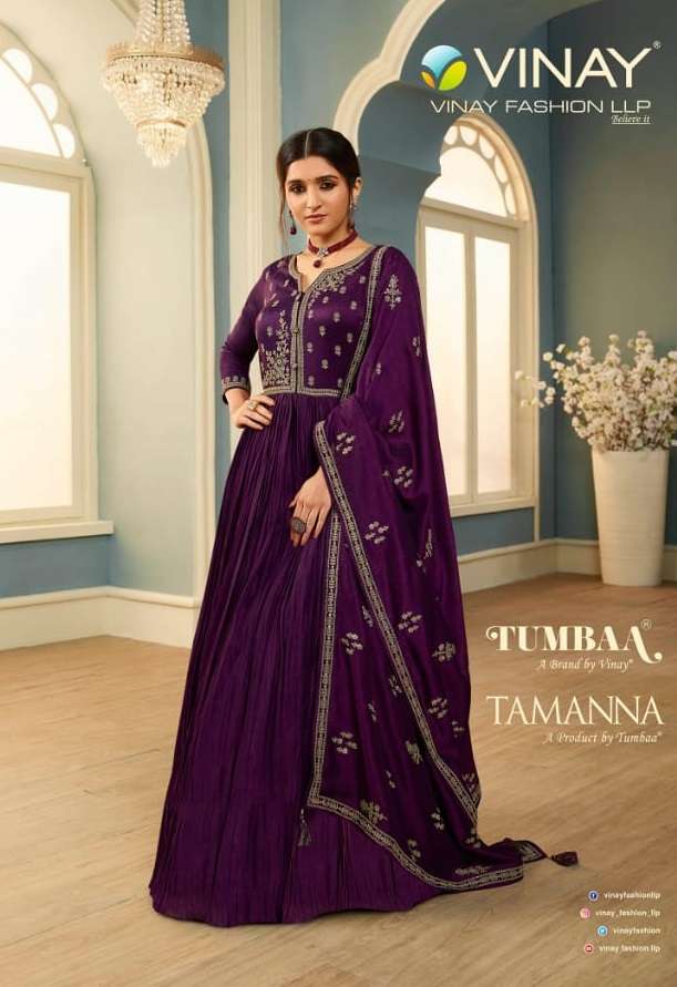 TUMBAA TAMANNA BY VINAY FASHION 40651 TO 40658 SERIES GEORGETTE SILK GOWN & DUPATTA