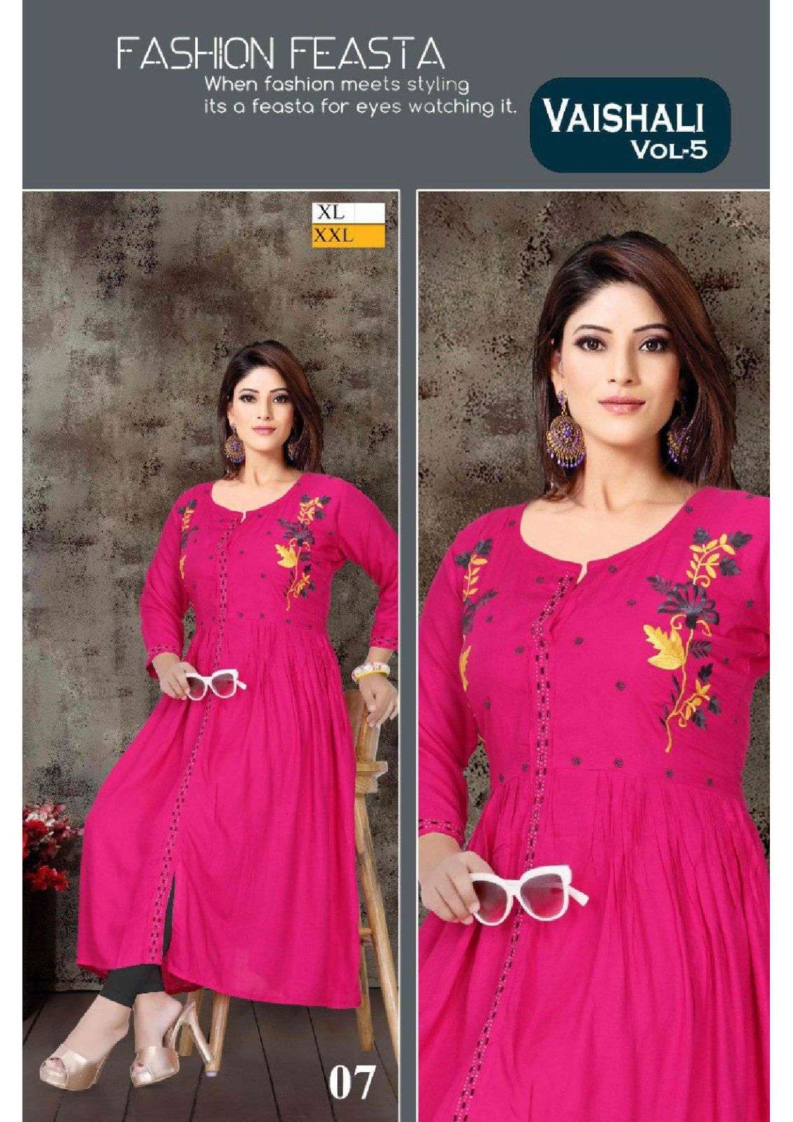 VAISHALI VOL-5 BY ASLIWHOLESALE 02 TO 10 SERIES RAYON WORK KURTIS