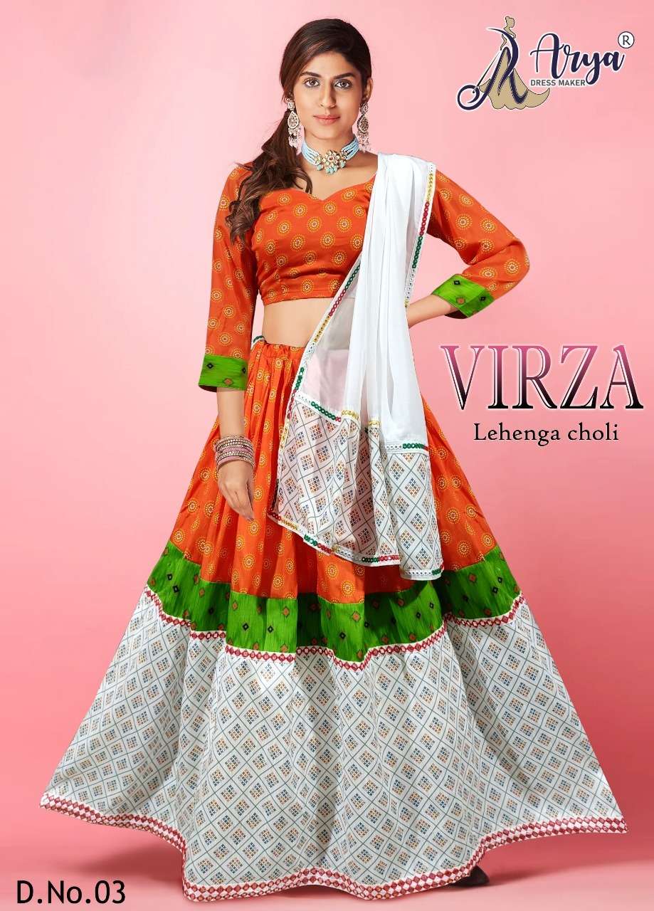 VIRZA BY ARYA DRESS MAKER 01 TO 05 SERIES MONO SATIN MIRROR WORK LEHENGAS