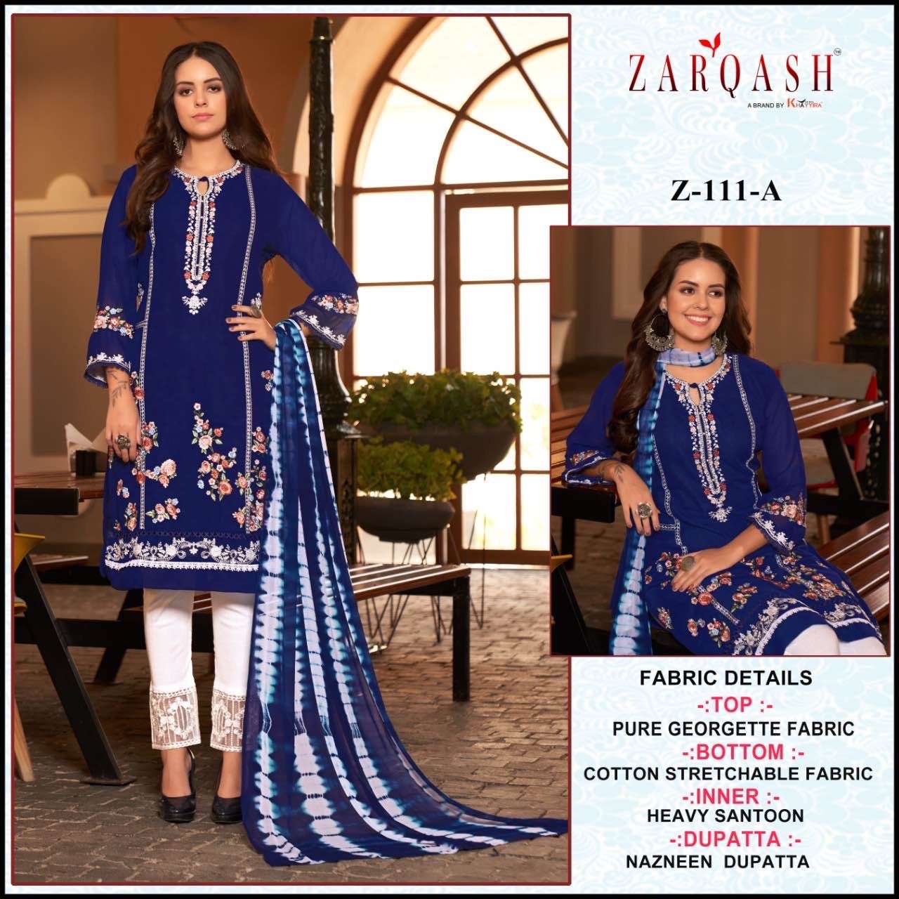 Z-111 COLOURS BY ZARQASH 111-A TO 111-D SERIES GEORGETTE STITCHED DRESSES