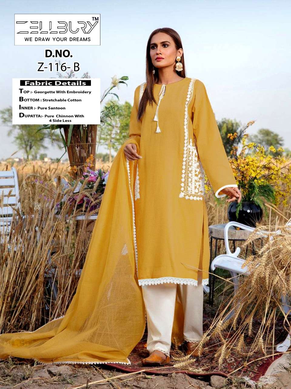 Z-116 COLOURS BY ZELLBURY 116-A TO 116-C SERIES GEORGETTE STITCHED DRESSES