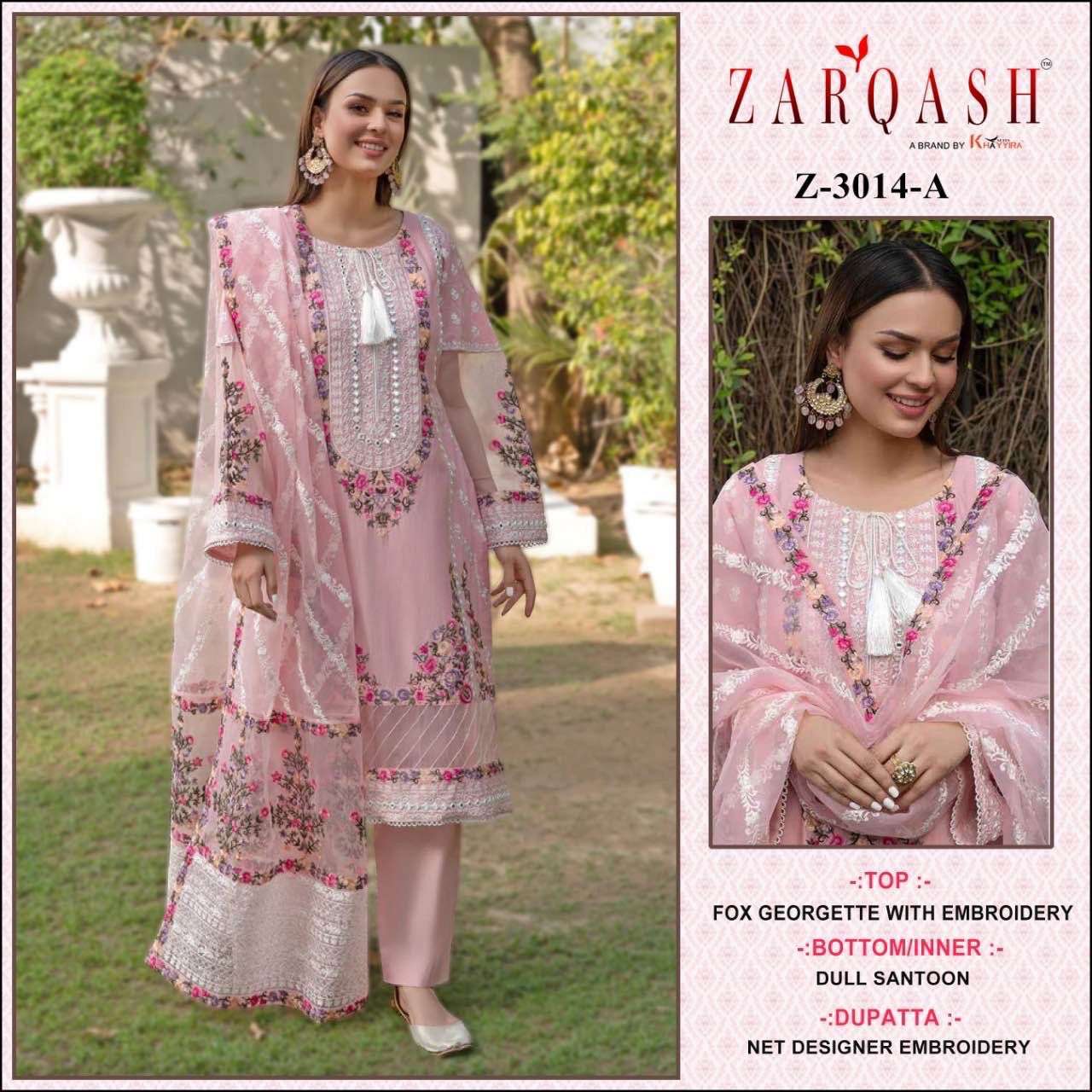 Z-3014 HIT DESIGN BY ZARQASH GEORGETTE EMBROIDERY PAKISTANI DRESS