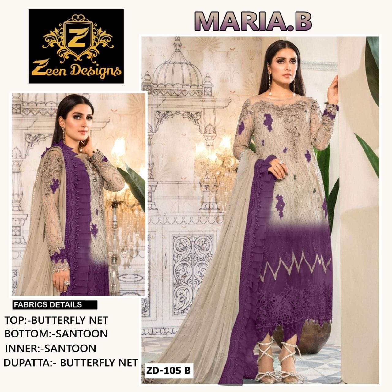 ZEEN DESIGN ZD-105 BY ASLIWHOLESALE NET EMBROIDERY DRESS