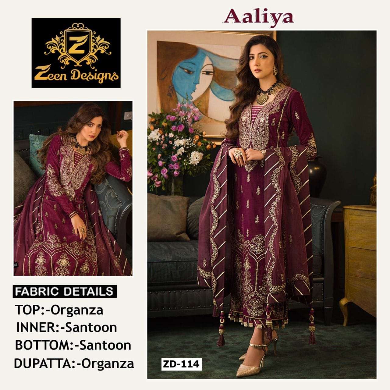 ZEEN DESIGNS AALIYA BY ASLIWHOLESALE ORGANZA EMBROIDERY DRESS