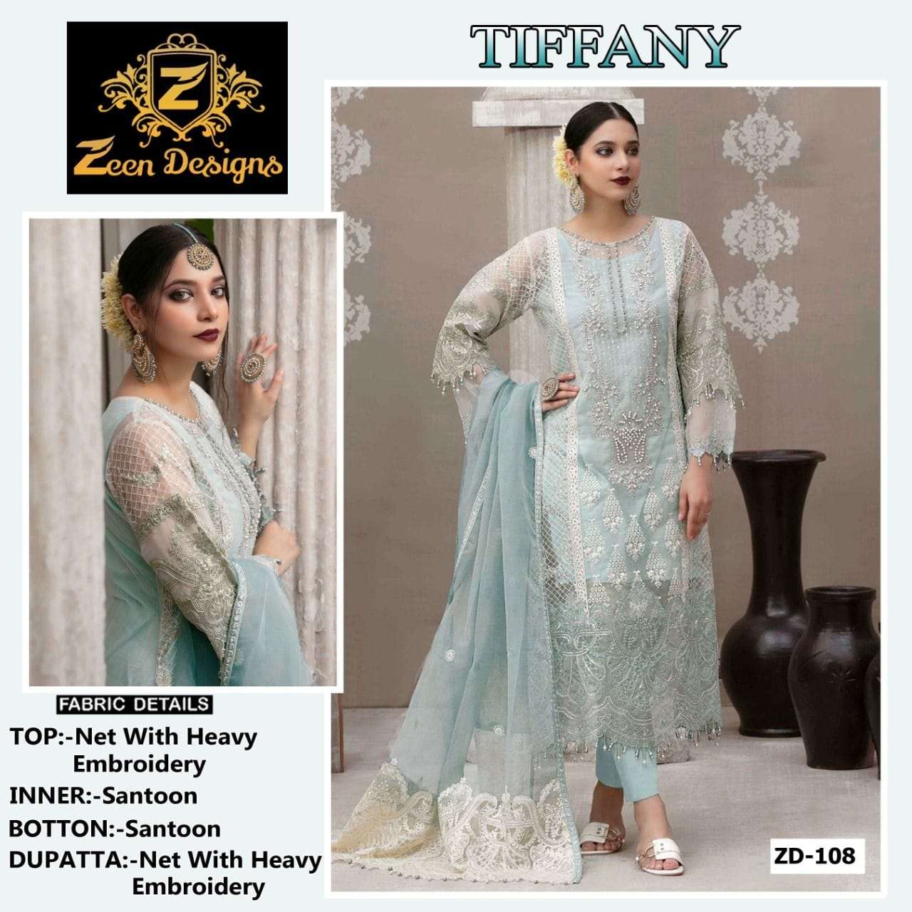 ZEEN TIFFANY ZD-108 BY ASLIWHOLESALE NET EMBROIDERY PAKISTANI DRESS