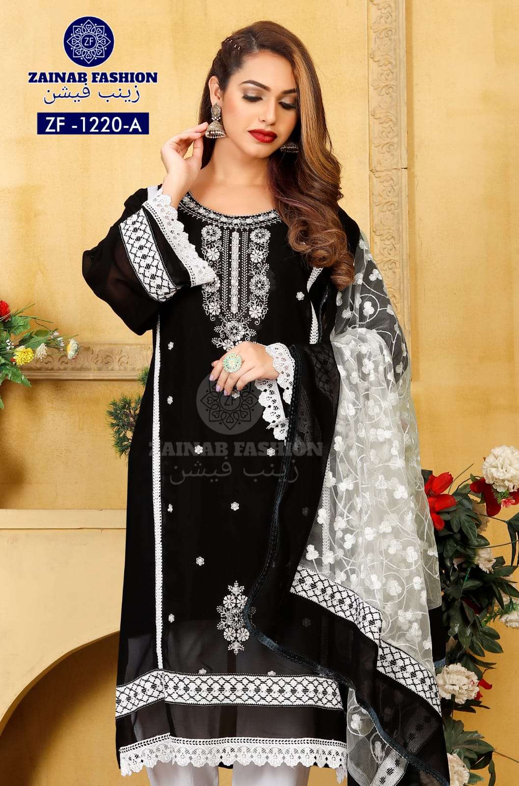 ZF-1220 NX BY ZAINAB FASHION FAUX GEORGETTE STITCHED DRESSES