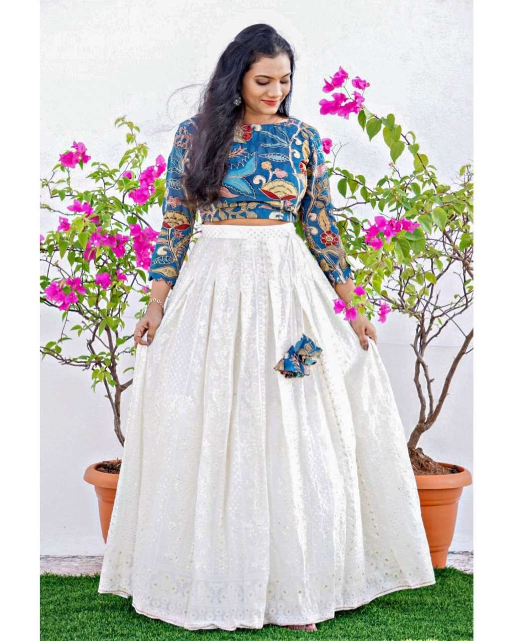 1022WHT NX BY ASLIWHOLESALE GEORGETTE SEQUENCE STITCHED LEHENGAS