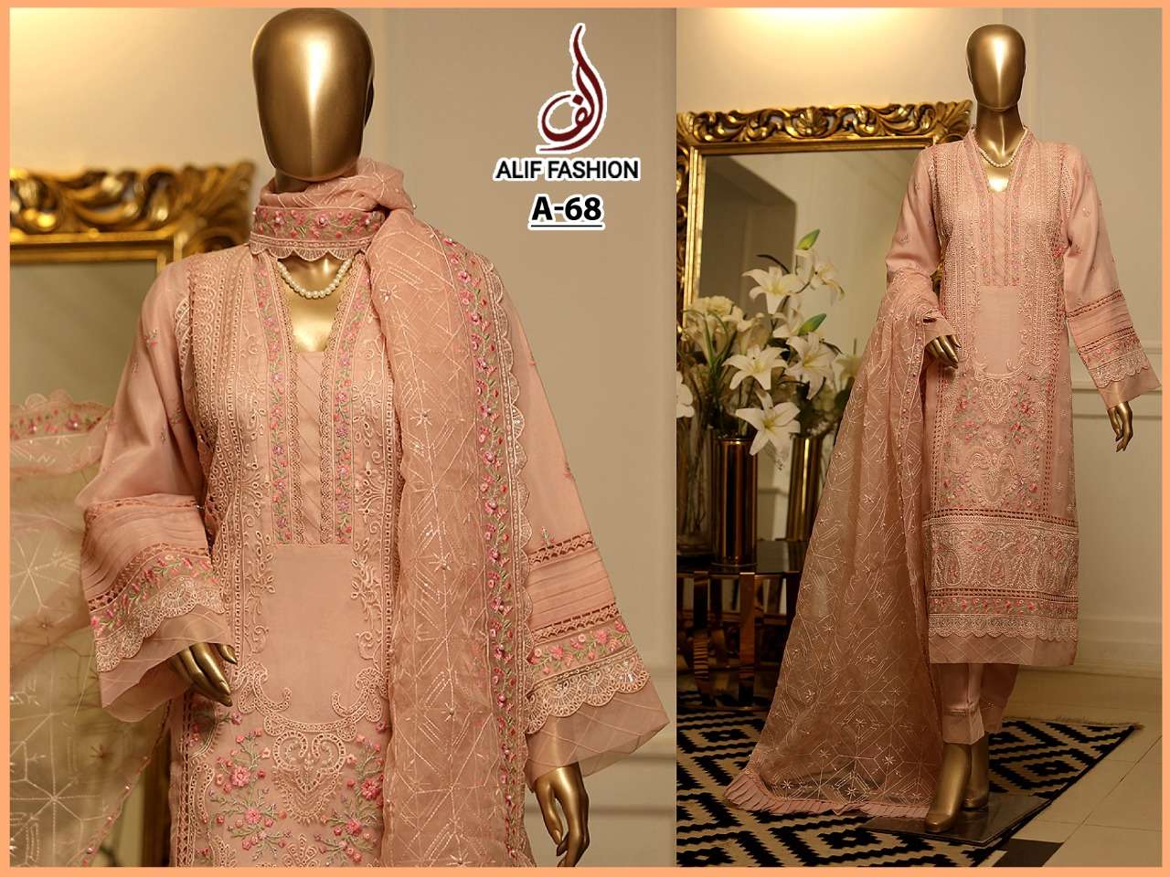 A-68 HIT DESIGN BY ALIF FASHION ORGANZA WORK PAKISTANI DRESS