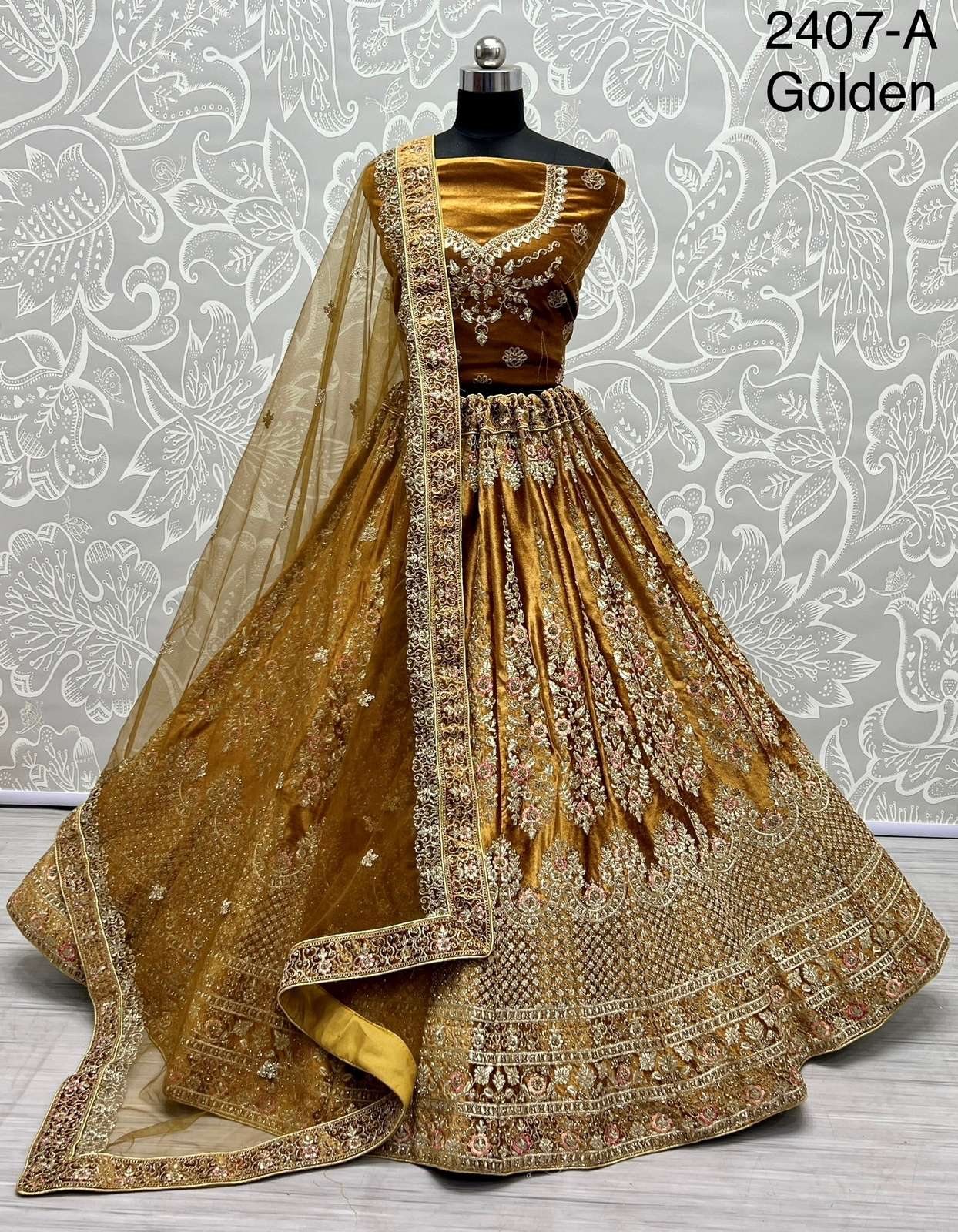 A2407 COLOURS BY ASLIWHOLESALE VELVET EMBROIDERY BRIDAL LEHENGAS