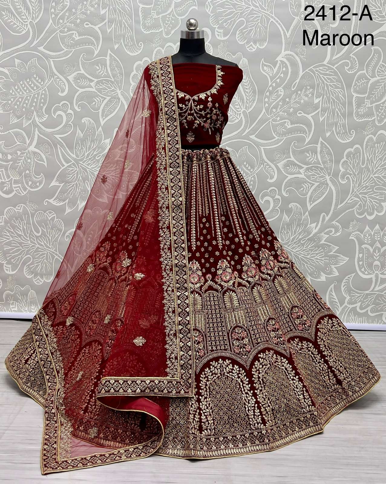 A2412 COLOURS BY ASLIWHOLESALE 2412-A TO 2412-D SERIES VELVET BRIDAL LEHENGAS