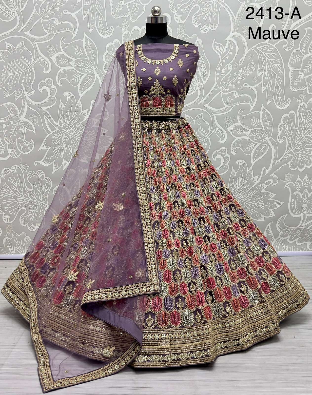 A2413 COLOURS BY ASLIWHOLESALE BRIDAL NET HEAVY WORK BRIDAL LEHENGAS