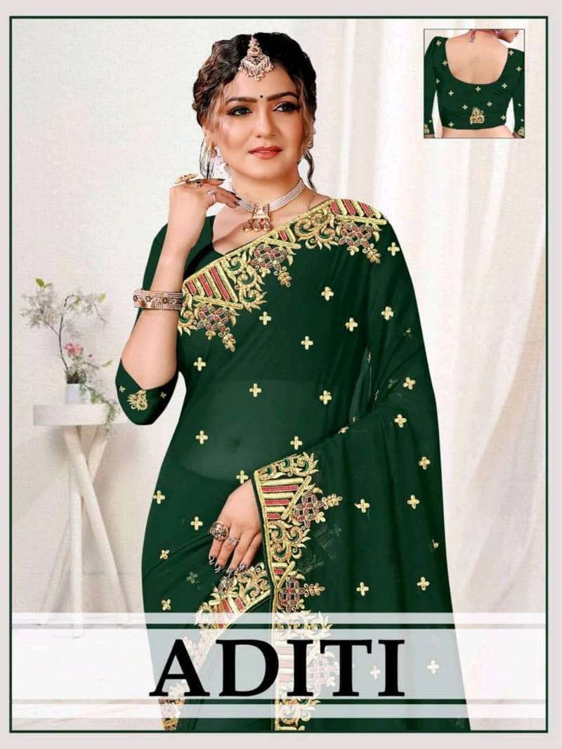 ADITI BY RONISHA FASHION GEORGETTE EMBROIDERY DIAMOND WORK SAREES