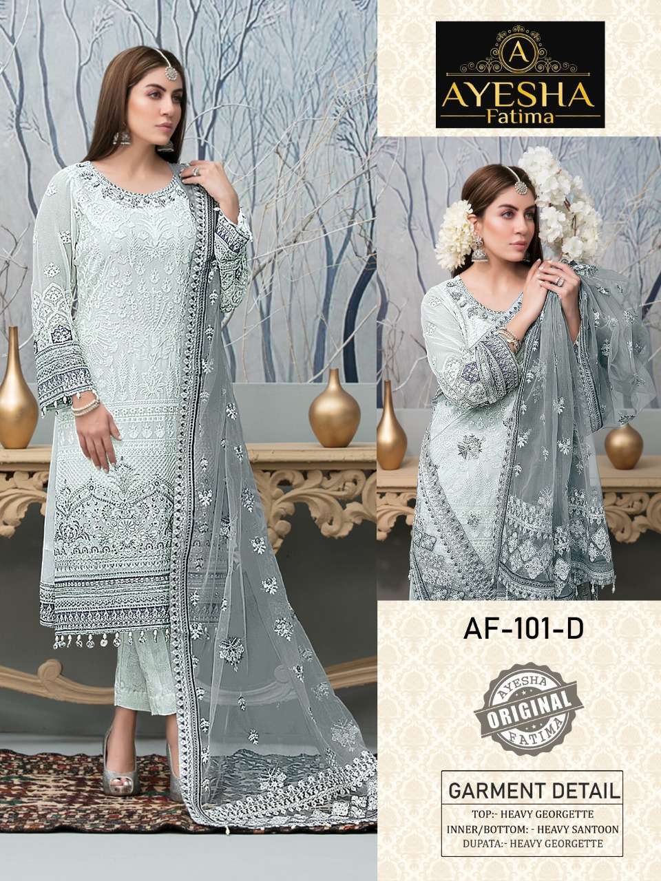 AYESHA FATIMA 101 NEW COLOURS BY ASLIWHOLESALE GEORGETTE PAKISTANI DRESSES