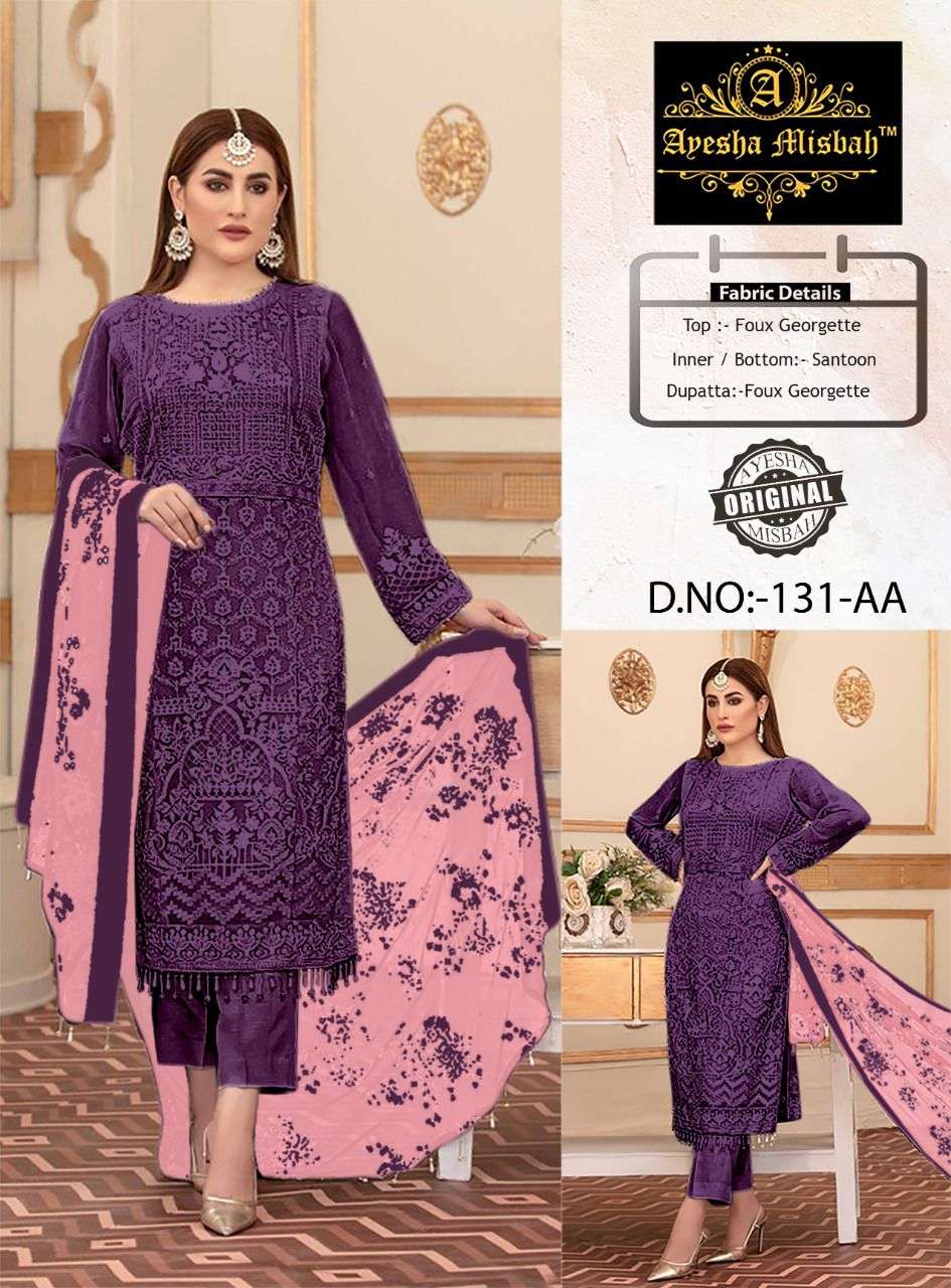 AYESHA MISBAH 131 COLOURS BY ASLIWHOLESALE 131-A TO 131-E SERIES GEOGETTE DRESSES