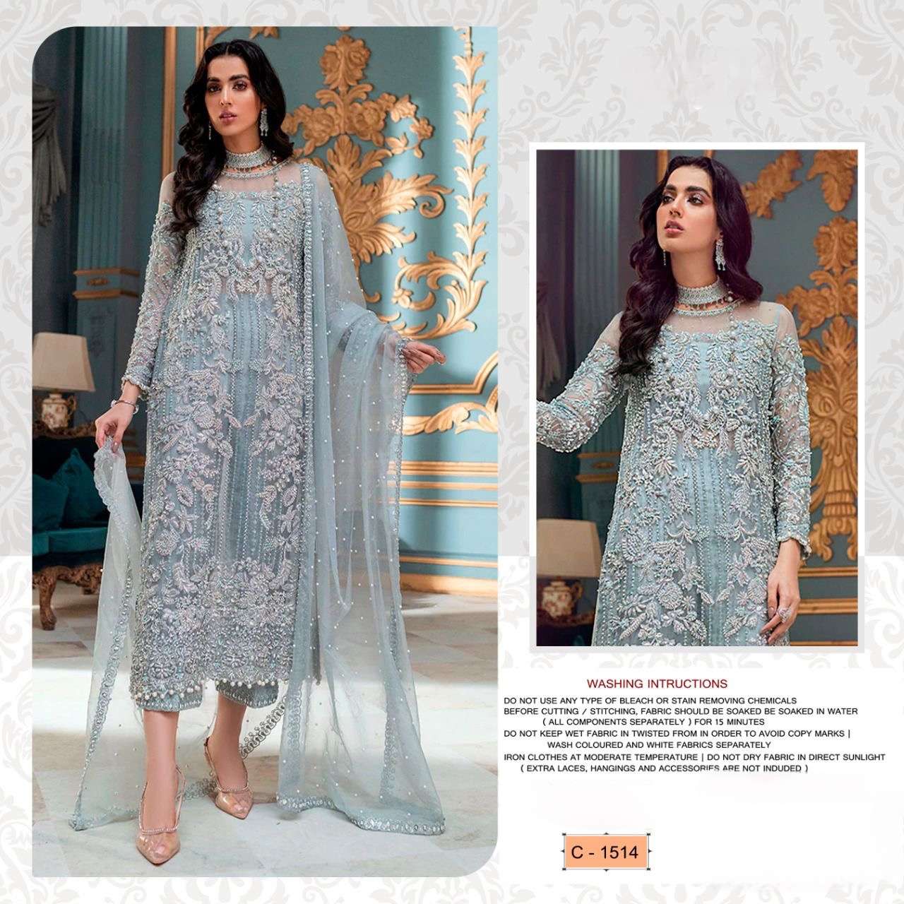 BAROQUE 1514 BY ASLIWHOLESALE ORGANZA WORK PAKISTANI DRESS