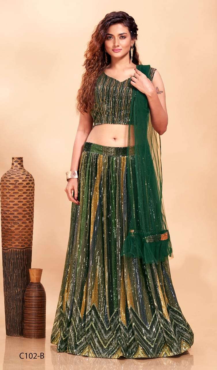 C-102 COLOURS BY AMOHA TRENDZ HEAVY IMPORTED SEQUIN STITCHED LEHENGAS