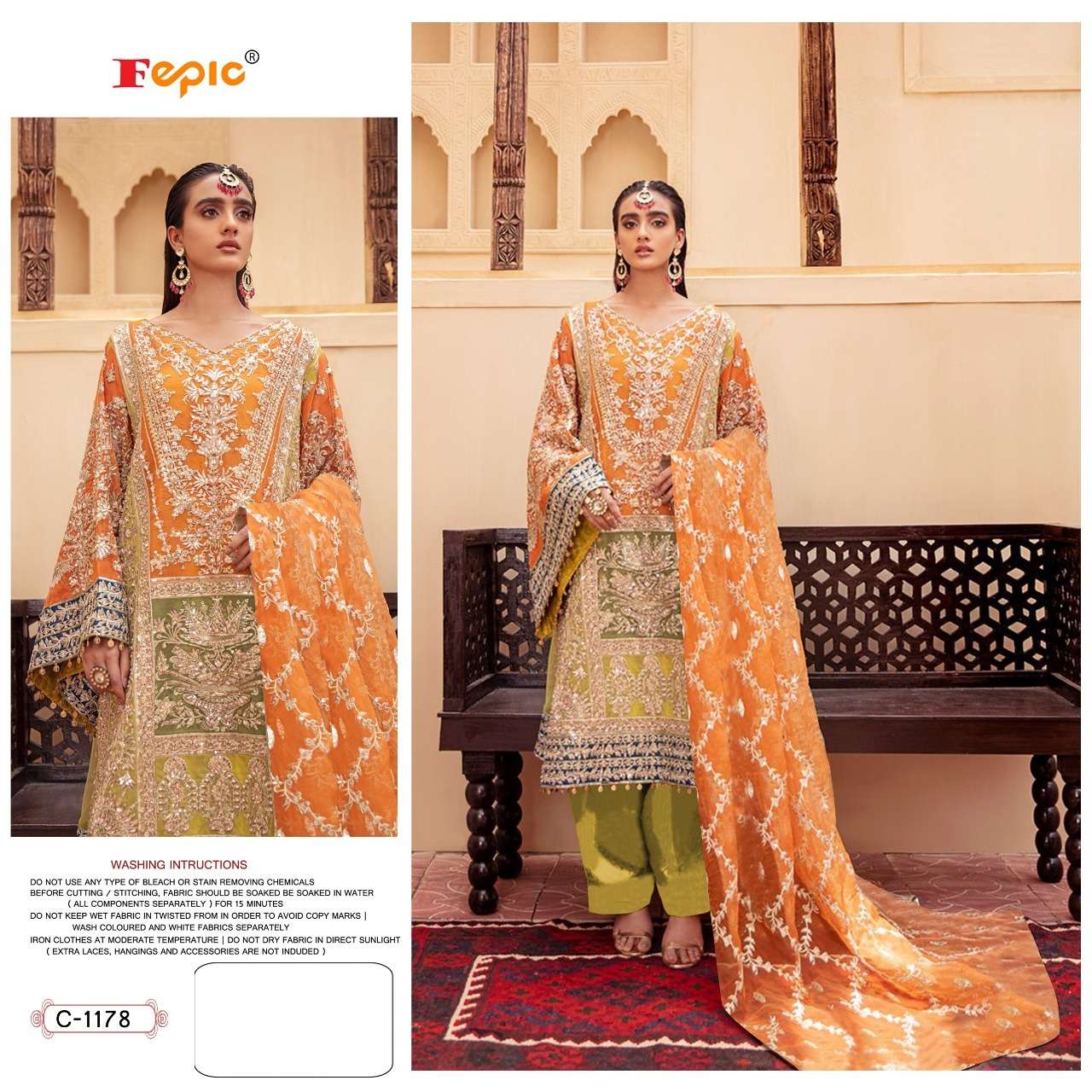 C-1178 HIT DESIGN BY FEPIC ORGANZA EMBROIDERY PAKISTANI DRESS