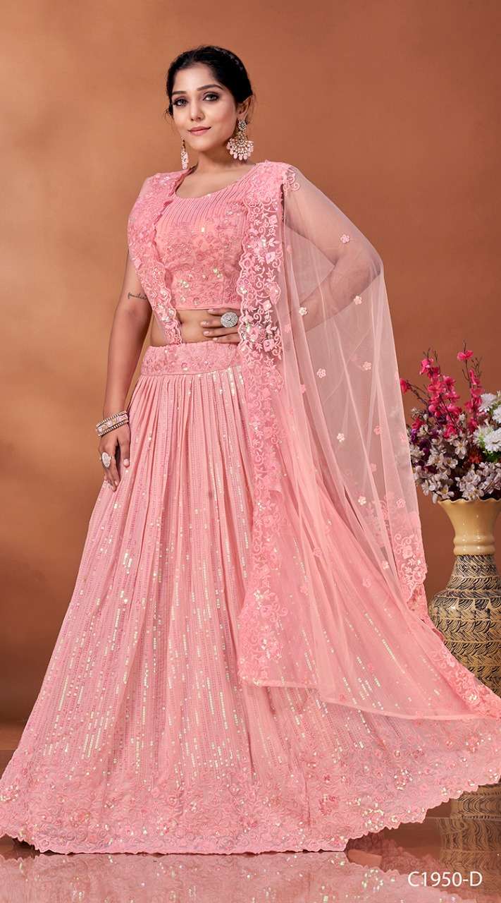 C-1950 COLOURS BY AMOHA TRENDZ DESIGNER HEAVY NET STITCHED LEHENGAS