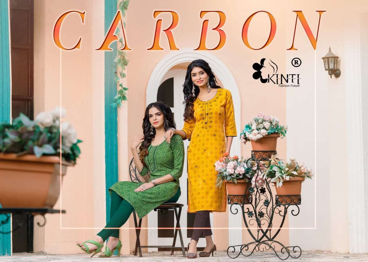 CARBON BY KINTI 101 TO 108 SERIES RAYON EMBROIDERY KURTIS