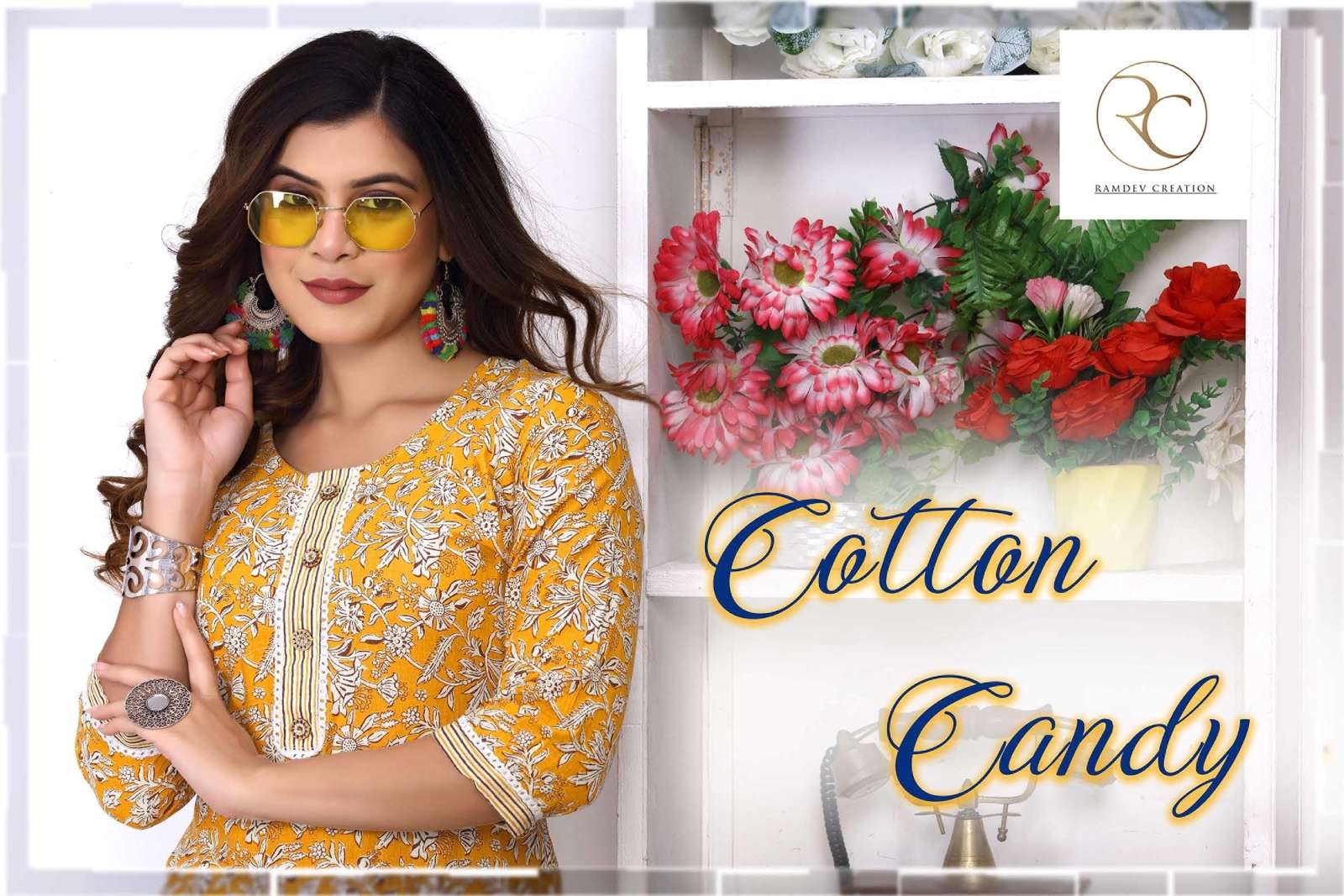 COTTON CANDY BY RAMDEV CREATION 01 TO 07 SERIES COTTON PRINT KURTI & PANTS