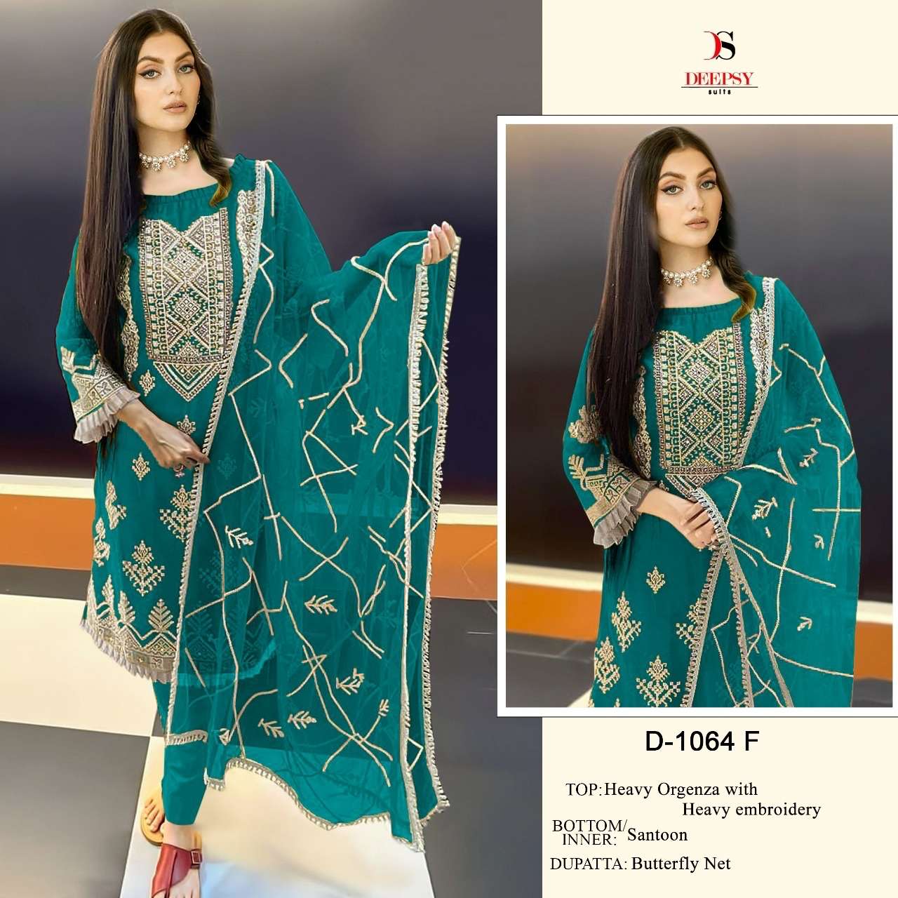 D-1064 NEW COLOURS BY DEEPSY SUITS ORGANZA EMBROIDERY PAKISTANI DRESSES