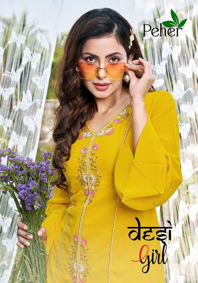 DESI GIRL BY PEHER 1032 TO 1036 SERIES GEORGETTE HANDWORK STITCHED TUNICS