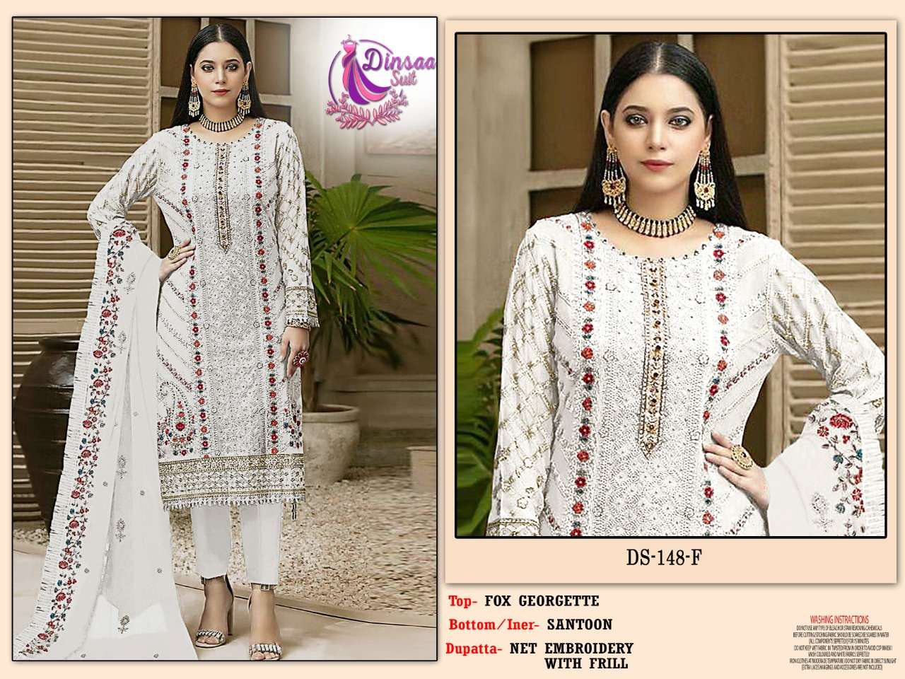 DS-148 NX BY DINSAA SUIT 148-E & 148-F SERIES GEORGETTE EMBROIDERY DRESSES