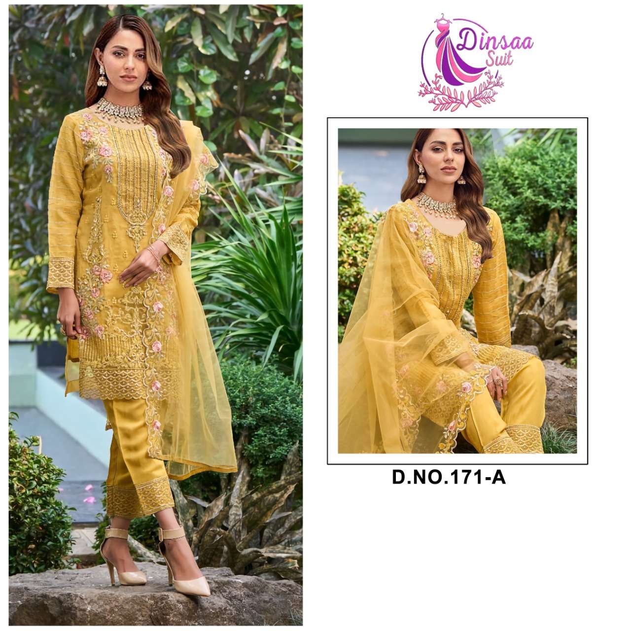 DS-171 COLOURS BY DINSAA SUIT 171-A TO 171-C SERIES ORGANZA PAKISTANI DRESSES