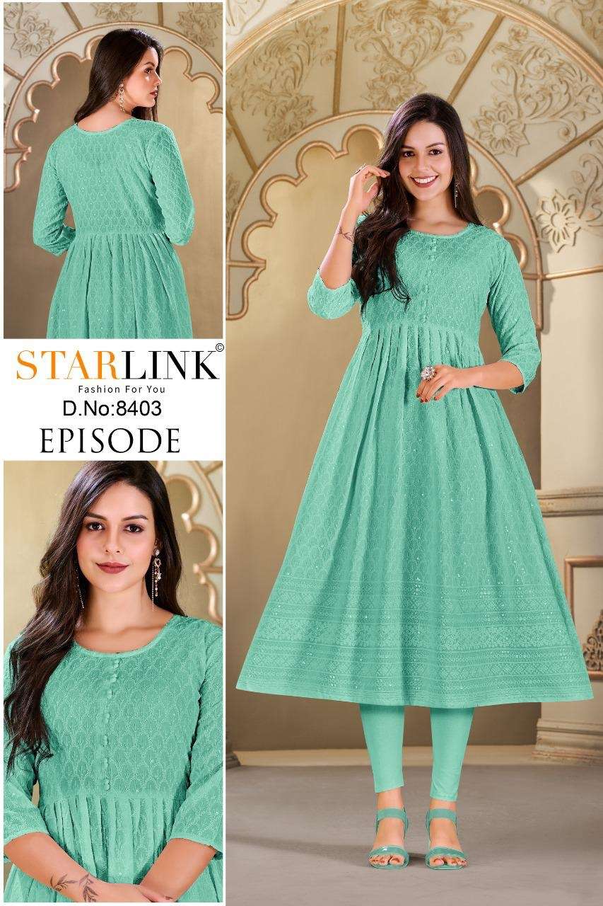 EPISODE BY STARLINK 8401 TO 8426 SERIES RAYON CHICKEN EMBROIDERY KURTIS