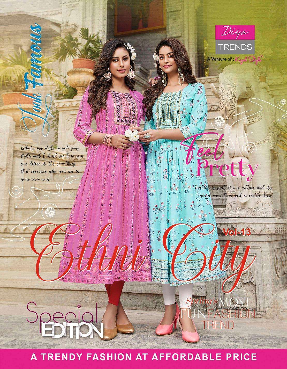 ETHNI CITY VOL-13 BY DIYA TRENDZ 13001 TO 13010 SERIES RAYON WORK GOWNS