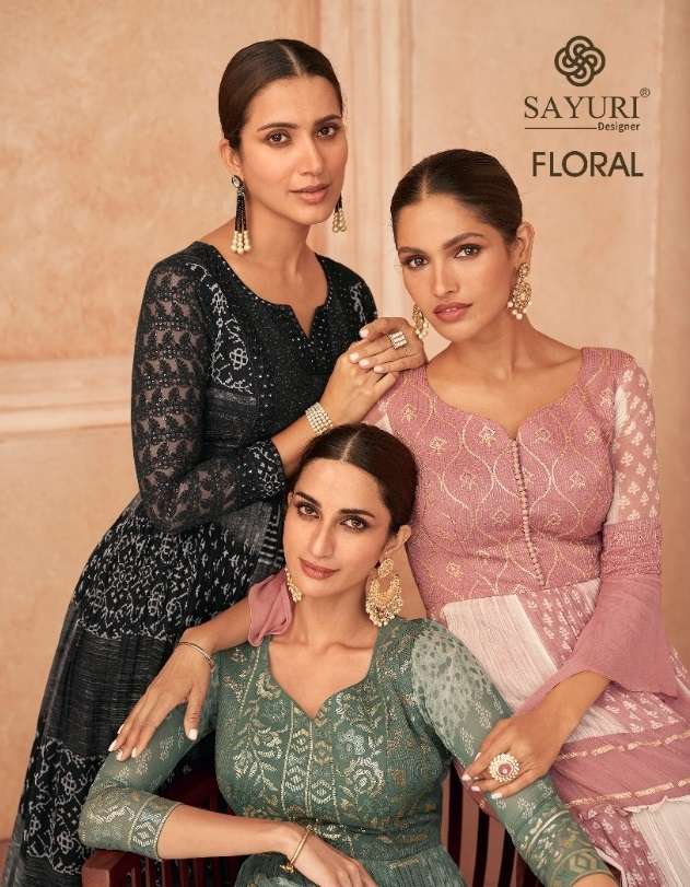 FLORAL BY SAYURI 5233 TO 5235 SERIES REAL GEORGETTE WORK GOWNS & DUPATTA