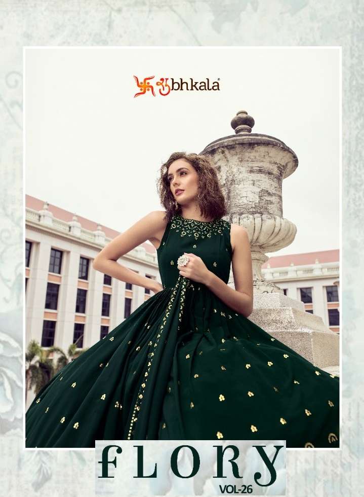 FLORY VOL-26 BY SHUBHKALA 4811 TO 4817 SERIES GEOGETTE WORK GOWN & DUPATTA 