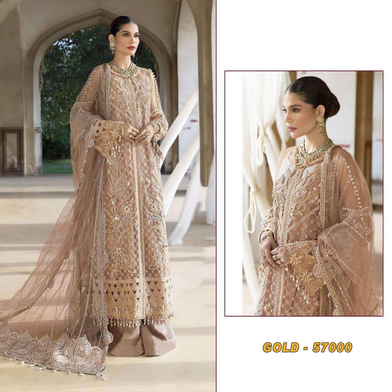 GOLD-57000 HIT DESIGN BY ASLIWHOLESALE NET EMBROIDERY PAKISTANI DRESS