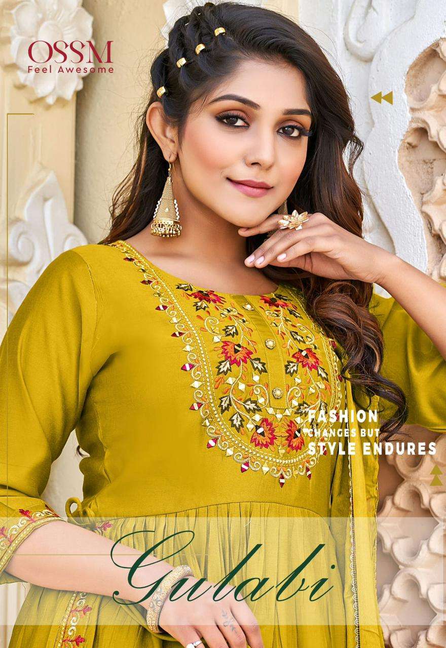 GULABI BY OSSM 01 TO 04 SERIES VISCOSE ROMAL SILK STITCHED DRESSES