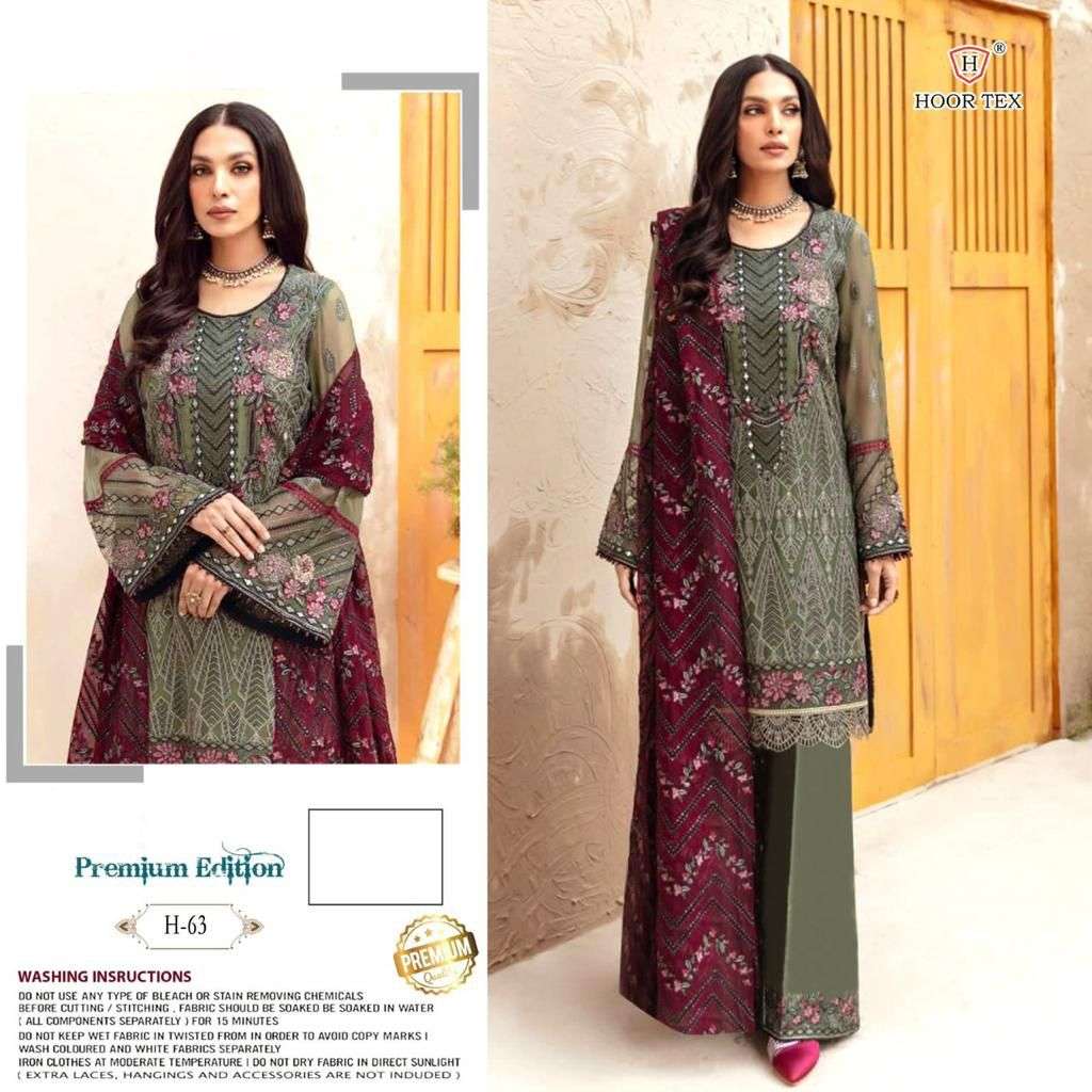 H-63 HIT DESIGN BY HOOR TEX FAUX GEORGETTE WORK PAKISTANI DRESS