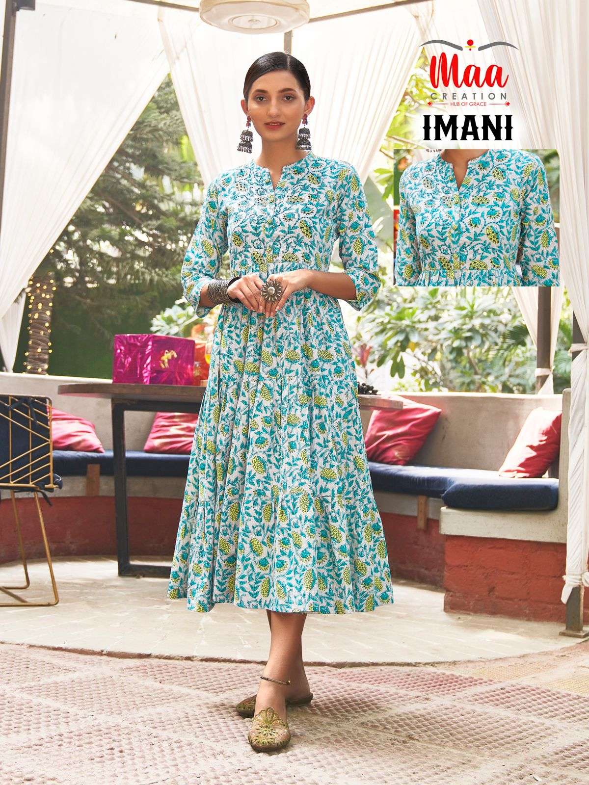 IMANI BY MAA CREATION COTTON KATHA PRINT HAND WORK KURTI