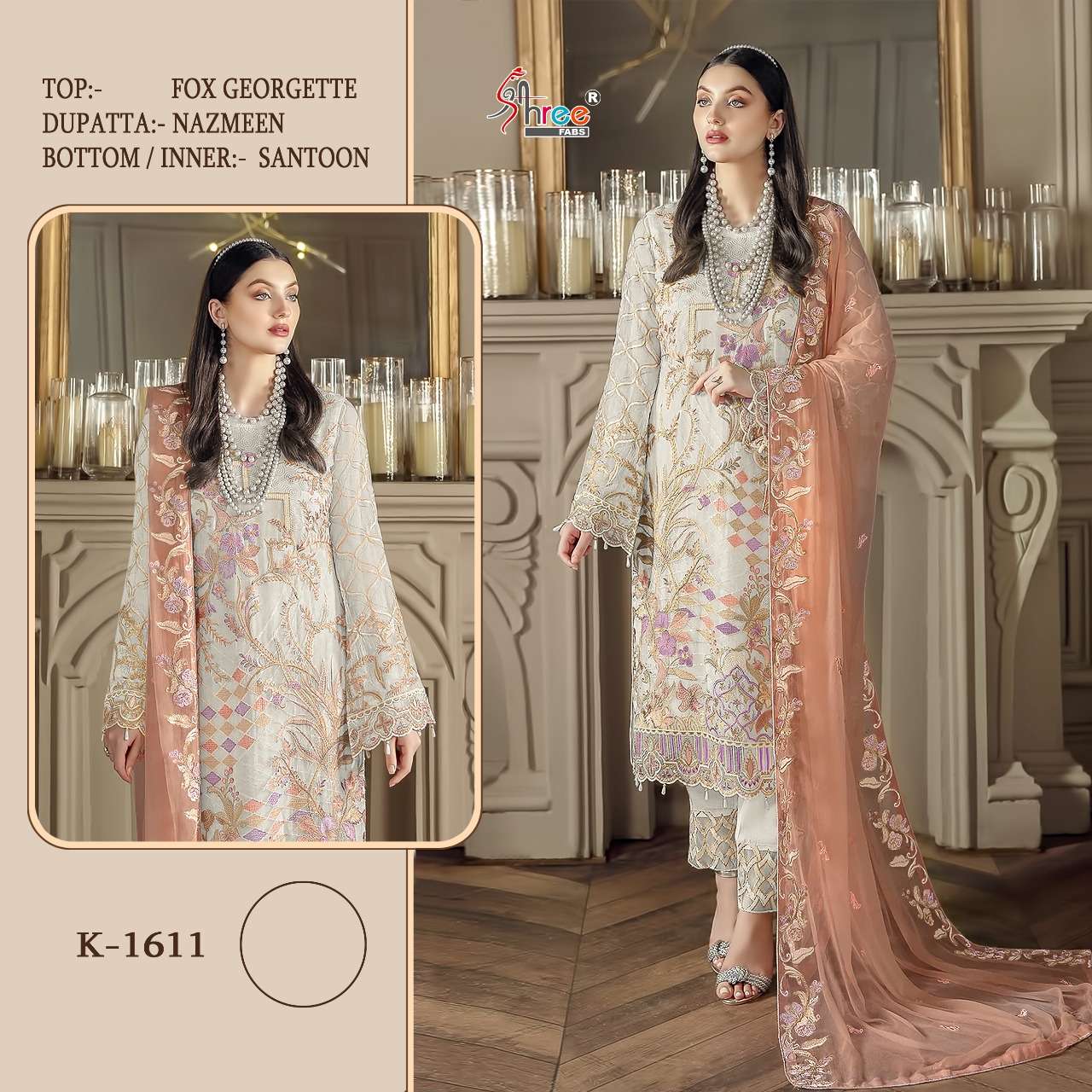 K-1611 COLOURS BY SHREE FABS 1611-A TO 1611-D SERIES FAUX GEORGETTE PAKISTANI DRESSES