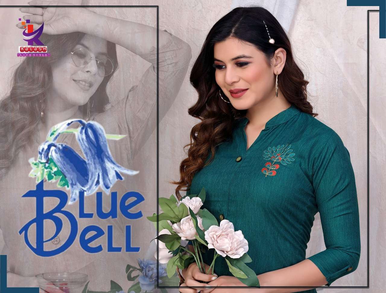 KALASH BLUE BELL BY ASLIWHOLESALE 6001 TO 6008 SERIES RAYON WORK KURTIS