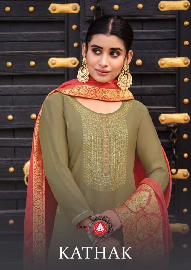 KATHAK BY TRIPLE A 1391 TO 1396 SERIES MUSLIN SILK WORK DRESSES