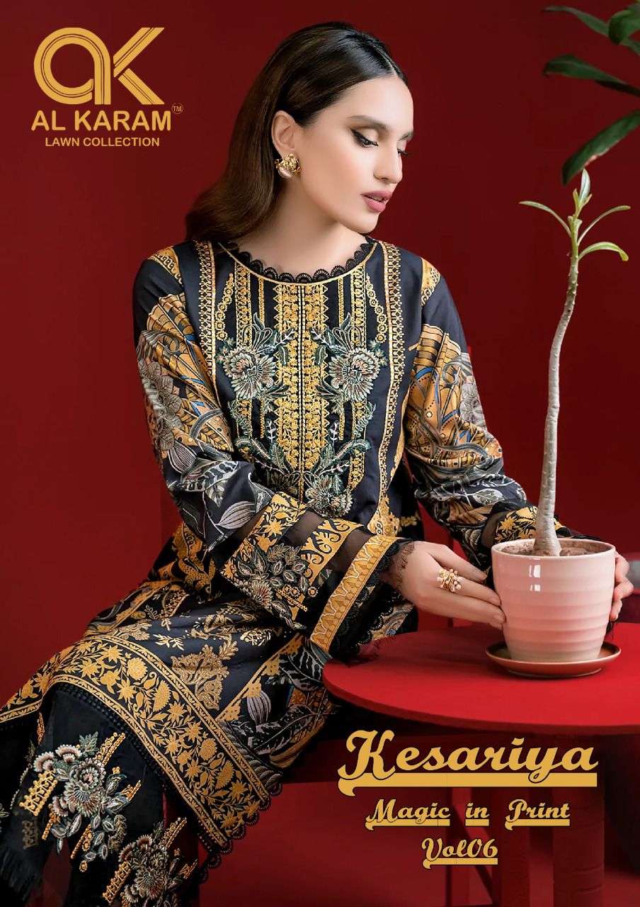 KESARIYA MAGIC IN PRINT VOL-6 BY AL KARAM 6001 TO 6005 SERIES CAMBRIC DRESSES